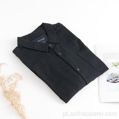 Camisa slim fit masculina de manga comprida com mezanino reversível